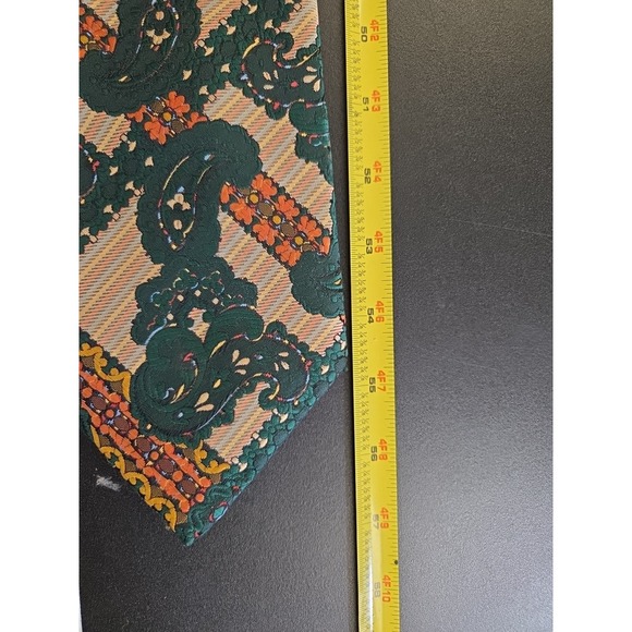 NEW! 1970s Mens Neckie VINTAGE Paisley Floral Green Orange Tapestry Oleg Cassini - Picture 12 of 12